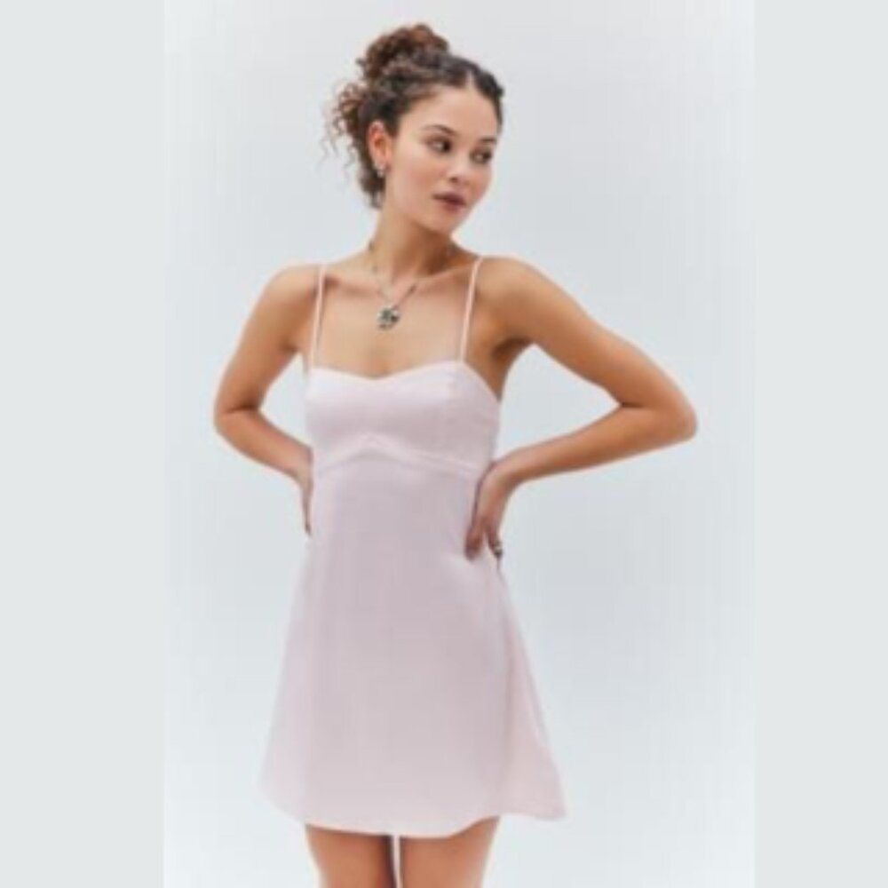 Urban Outfitters UO Satin Bella Bow Back Mini Slip Short Formal Cocktail Dress S